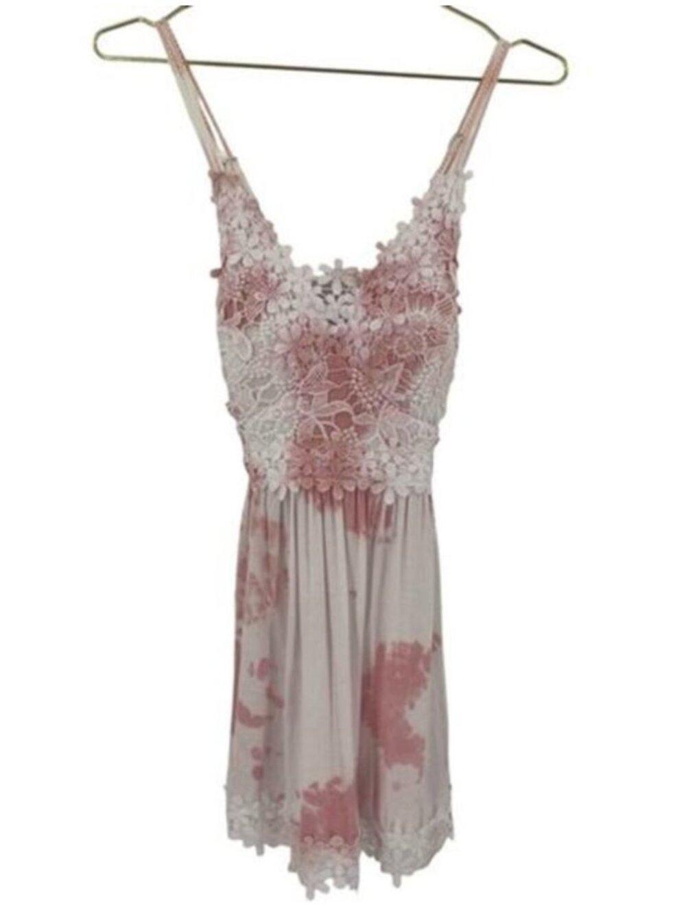 NWT Pink and White Floral Lace Baby Doll Tank Top Small